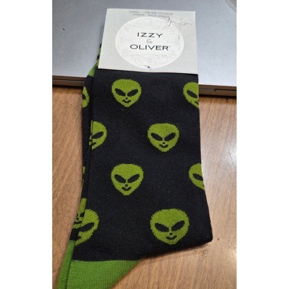 Izzy & Oliver Alien Socks Black Green Unisex One Size Novelty Crew 6010761